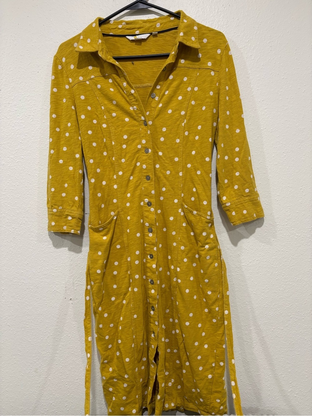 Boden Mustard Yellow Polka Dot Shirt Dress
